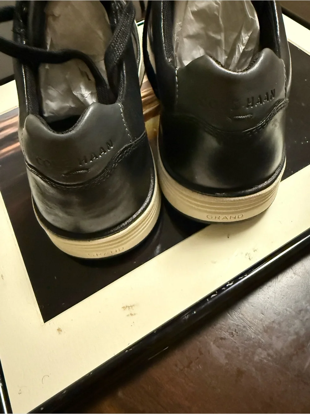 Cole Haan Black Leather Lace-Up Slip-On Sneakers